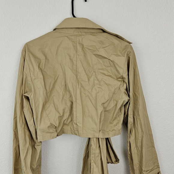 Ronny Kobo Palmer Cotton Poplin Long Sleeve Bare Midriff Tie-Back Tan Top Medium - Picture 11 of 15